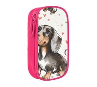 ttyuac Trousse à crayons avec imprimé « I Love My Dog Teckels », grande capacité, 2 compartiments à double fermeture éclair, trousse à crayons esthétique, organisateur de papeterie pour garçons et