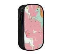 ttyuac Trousse à crayons avec imprimé licornes rose, grande capacité, 2 compartiments à double fermeture éclair, tissu Oxford de qualité supérieure, esthétique, trousse de papeterie pour garçons et