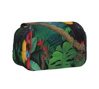 ttyuac Trousse à crayons avec imprimé mandala, double couche, grande trousse à crayons, trousse à crayons, trousse à crayons multifonction, Ara et toucan perché des forêts tropicales américaines