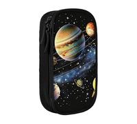ttyuac Trousse à crayons avec imprimé planètes, étoiles et galaxie, grande capacité, 2 compartiments à double fermeture éclair, trousse esthétique pour garçons et filles, trousse de maquillage, noir