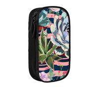 ttyuac Trousse à crayons avec imprimé rayures succulentes, grande capacité, 2 compartiments à double fermeture éclair, tissu Oxford de qualité supérieure, esthétique, trousse de papeterie pour garçons