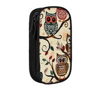 ttyuac Trousse à crayons rétro avec 2 compartiments à double fermeture éclair - Tissu Oxford de qualité supérieure - Esthétique - Organiseur de papeterie pour garçons et filles, Chouettes sur branches