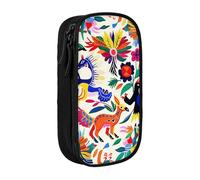 ttyuac Trousse à crayons rétro avec 2 compartiments à double fermeture éclair - Tissu Oxford de qualité supérieure - Esthétique - Organiseur de papeterie pour garçons et filles, Animaux Otomi