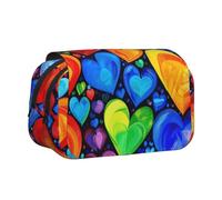 ttyuac Trousse à crayons rétro avec imprimé sirène, double couche, grande trousse à crayons, trousse à crayons, trousse à crayons multifonction, Cœurs arc-en-ciel., Taille unique, Organiseur de sac