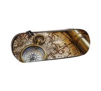 ttyuac Trousse à crayons rigide en similicuir avec imprimé beignet pour papeterie, articles de toilette, maquillage, voyage, fournitures de bureau, Boussole et carte du vieux monde, Taille unique