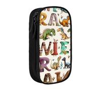 ttyuac Trousse élégante d'apprentissage des lettres de l'alphabet avec imprimé dinosaures, grande capacité, 2 compartiments à double fermeture éclair, trousse à crayons esthétique, organisateur de