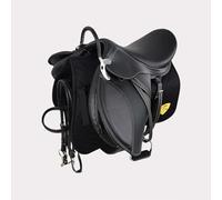 TTZGMTRC Selle de cheval ultra légère en fibre - Selle en cuir synthétique confortable avec bride, guêtre, étriers et coussin pour l'équitation Selle de cheval équestre Tous les accessoires,Marron,SET