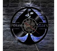 TTZSE Chanceux Poker Ace of Spades Disque Vinyle Mur Art 5 Étoiles Cadeau Étoile Ce Soir Horloge Murale Poker Player Horloge Vinyle Gamblers Cadeau 12 Pouces