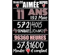 Tu As Été Aimée Depuis 11 Ans: Cadeau d'anniversaire pour les 11 Ans, Carnet de notes drôle pour la famille et les amis, 100 pages, finition mate, 6 x 9 pouces (15,2 x 22,9 cm)