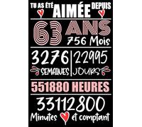 Tu As Été Aimée Depuis 63 Ans: Cadeau d'anniversaire pour les 63 Ans, Carnet de notes drôle pour la famille et les amis, 100 pages, finition mate, 6 x 9 pouces (15,2 x 22,9 cm)