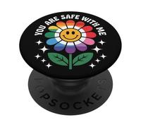 Tu ES en sécurité avec Moi, Rainbow Smile Face, Ally LGBTQ Gay Pride PopSockets PopGrip Adhésif
