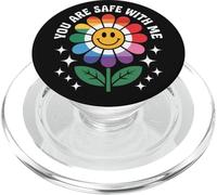 Tu ES en sécurité avec Moi, Rainbow Smile Face, Ally LGBTQ Gay Pride PopSockets PopGrip pour MagSafe