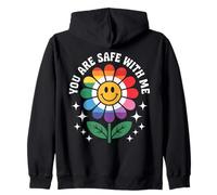 Tu ES en sécurité avec Moi, Rainbow Smile Face, Ally LGBTQ Gay Pride Sweat à Capuche