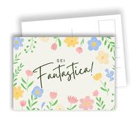 Tu es génial ! - Carte postale florale en aquarelle avec touche douce et positive | Lot de 10 cartes postales plates (A6) - Rétro inscriptible