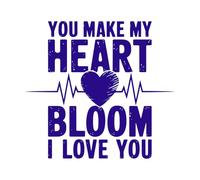 tu fais fleurir mon cœur, je t'aime Stickers gravés 42x45.8cm Modification et ajout d'informations possibles Bleu foncé