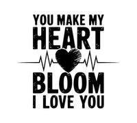 tu fais fleurir mon cœur, je t'aime Stickers muraux 54.6x59.5cm Installation facile Noir