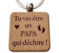 Tu vas être un PAPA qui déchire ! Porte Clés en Bois Gravé Cadeau Futur Papa Original Porte Clef Personnalisé Pour un Futur Père