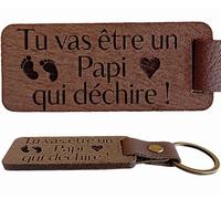Tu vas être un Papi qui déchire ! Porte Clés en Bois de Noyer Cuir et Laiton Cadeau Futur Papi Original Porte Clef Futur Papy - Cadeau Pour un Futur Grand-Père