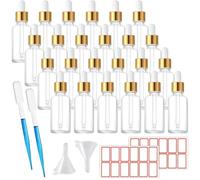 TUAKIMCE Lot de 24 flacons compte-gouttes en verre de 30 ml avec pipettes rechargeables avec entonnoir et étiquette pour mélange d'huiles essentielles, parfumerie (transparent)