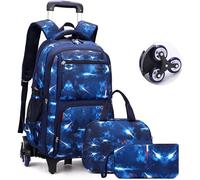 Tuanmeng Cartable a Roulette Garcon Fille Primaire - Sac à Dos roulettes Scolaire Garçon pour Enfant École Étudiant D'école Ados Élementaire Détachable 3 en 1 avec Sac à main et Trousse