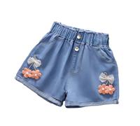 TUANMOZI Pantalon en jean pour fille - Short d'été - Taille élastique - En coton - Pour enfants de 2 à 13 ans, b, 128-134