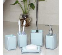 TUANYO Ensemble complet d'accessoires de salle de bain en résine/acrylique - Distributeur de lotion/savon, porte-savon, porte-brosse à dents, gobelet, brosse WC et support, décoration de salle de bain