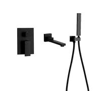 Tub Taps, Wall Mounted Matte Black Brass Hot and Cold Water Concealed Shower Head Set with Handheld Shower and Tub Taps Set, Luxury Shower Set,A