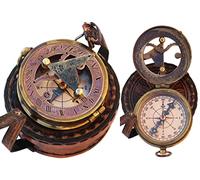 TUBAZ Cadran solaire boussole en laiton avec étui en cuir - Horloge solaire - Accessoire Steampunk - Cadeau nautique - Cadeaux de mariage pour lui - Montre cadran solaire