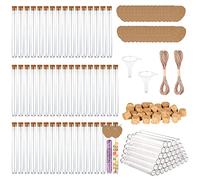 Tube a Essai Plastique Transparent avec Bouchon en Liège 50 Pièces Tubes à Essais de Laboratoire Eprouvette Plastique pour Cadeaux de Mariage Fleurs 15ml Corde de Chanvre de 10 m 2 Entonnoirs