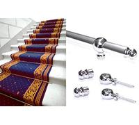 Tube baguette en aluminium pour fixation de tapis et passoirs sur marches d'escalier, avec œillets (110 cm, argent (kit 1 bâton + 2 anneaux)