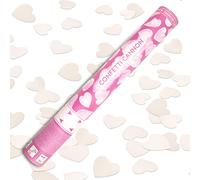 Tube d'étireurs à coeurs blancs, canon tire confettis pétales à cœur blanc à air comprimé, L 40 cm, idéal pour mariage, anniversaire, fête, Saint-Valentin, mariés, fête Popper