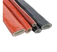 Tube en fibre de verre résistant aux hautes températures, gaine ignifuge tressée en fibre de verre revêtue de résine de silicone, gaine ignifuge, 1 m(Black,6mm)