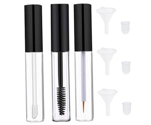 Tube et baguette de mascara vides 3 pièces tubes de brillant à lèvres vides tube d'eyeliner transparent avec inserts en caoutchouc et entonnoirs pour huile ricin bricolage