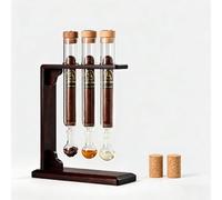 Tube infuseur à cigares en Verre avec Base en Bois, Support pour aromathérapie et rehausseur de saveur pour Cave à cigares, pour Les Amateurs de Whisky et de cigares.(3 Tubes)
