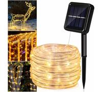 Tube lumineux solaire Fiqops Tube lumineux LED Chaîne lumineuse extérieure Filet lumineux blanc chaud 30M