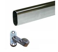 Tube porte-manteau ovale 1 mètre - barre pour penderie, armoire chromée 15 x 30 mm - Kit avec 2 supports latéraux