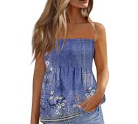 Tube Top,Débardeur Femme 2024 d'été Top Bandeau épaules Dénudées sans Manches Dos Nu Tube Top Floral Vintage Tee Shirt Cadeau Femme,Marine,XXL,B198