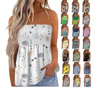 Tube Top,Débardeur Femme 2024 d'été Top Bandeau épaules Dénudées sans Manches Dos Nu Tube Top Floral Vintage Tee Shirt Debardeur Sport Femme,Blanc,XL,B36