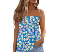 Tube Top,Débardeur Femme 2024 d'été Top Bandeau épaules Dénudées sans Manches Dos Nu Tube Top Floral Vintage Tee Shirt Cadeau Fille 18 Ans,Bleu,M,B144