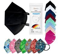 TubeRoo FFP2 Lot de 10 masques noirs fabriqués en Allemagne avec boucles d'oreilles rondes souples et rondes