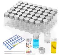 Tubes à Essai en Verre, ZEEROQOLAB 60pcs Tube Verre Transparent avec Bouchon à Vis 10ml, avec 3pcs Autocollant d’étiquette et 2pcs Brosse de Nettoyage, Pour Bonbons, Épices, Liquides, Fleurs, Sels