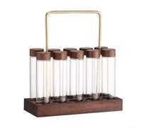Tubes de stockage de café hermétiques en verre avec base en noyer pour une fraîcheur fiable et un plan de travail encombré (1 base + 10 tubes)