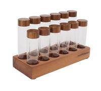 Tubes de Stockage de Grains de café en Verre avec Support en Noyer - 10 Pièces, Présentation Organisée des Grains de café, Haute Transparence pour une Vitrine Parfaite,