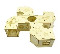 Tubes pour hamster, tunnel en bois, accessoires de labyrinthe, jouets puzzle d'enrichissement de cage, 22 x 21 x 5 cm, petite maison pour animal domestique pour gerbille, chinchilla, furet, lapin