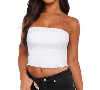 Tubes Tops d'été pour femme, dos nu, plissé, coupe ajustée, sans manches, Blanc., M
