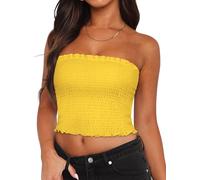 Tubes Tops d'été pour femme, dos nu, plissé, coupe ajustée, sans manches, jaune, M