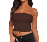 Tubes Tops d'été pour femme, dos nu, plissé, coupe ajustée, sans manches, marron, M
