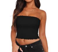 Tubes Tops d'été pour femme, dos nu, plissé, coupe ajustée, sans manches, Noir , M