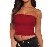 Tubes Tops d'été pour femme, dos nu, plissé, coupe ajustée, sans manches, rouge, XL