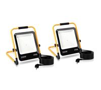 Tubiaz 2PCS 200W LED Projecteur de Chantier, Projecteur LED Extérieur 16000LM 6000K Blanc Froid avec Support Pliable, Lampe de travail Portable étanche IP66 pour Chantier Urgence (cordon 3M)